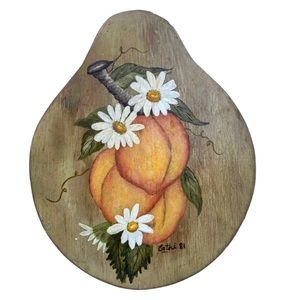 Vintage Wooden Hand Painted Peaches & Daisy Wall Art